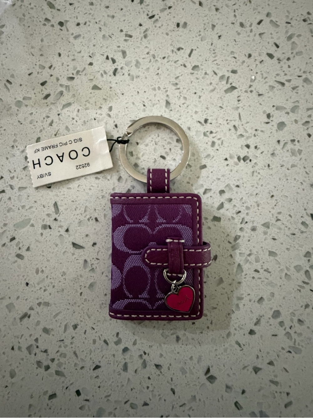 Coach Purple Signature Mini Keychain Wallet with Heart Charm